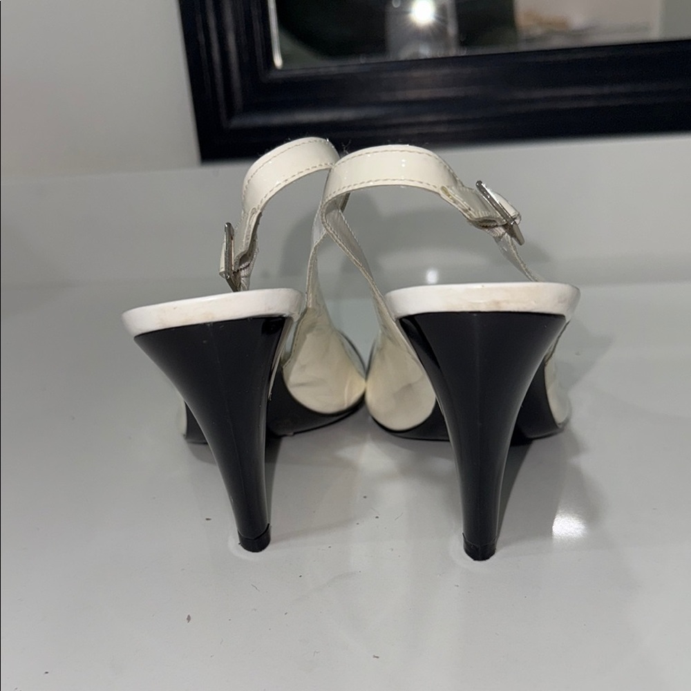 BCBGirls White and Black Slingback Heels - Picture 3 of 11